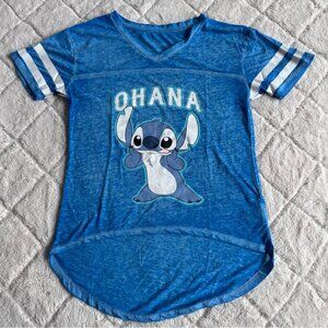 Disney | "Ohana" Blue Heather Varsity Stitch Graphic T Shirt | Size Small